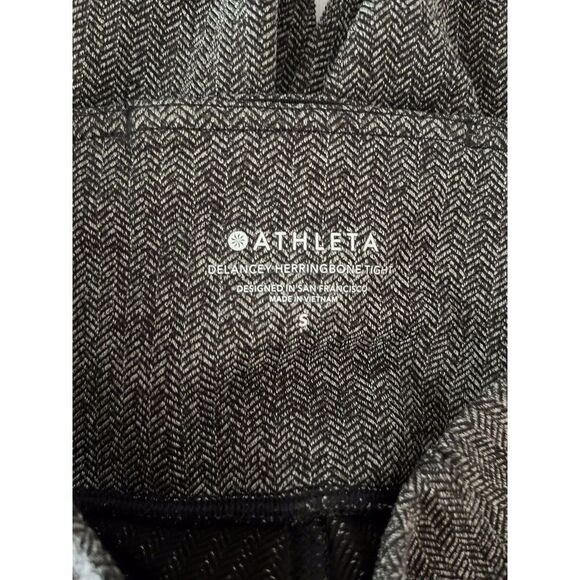 Athleta Womens Small Delancey Black Herringbone High Rise Tight In Black Pocket - Picture 8 of 14